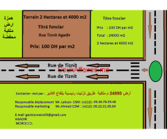 Terrain 24000 m2 Titré foncier rue de Tiznit Agadir