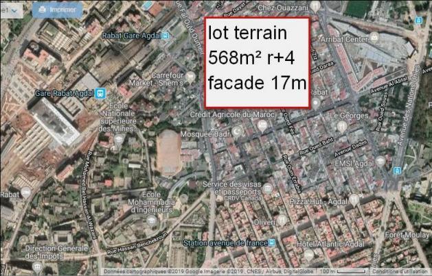 terrain  568m²  magnifique pour immeuble r+4 facade 17m  agdal